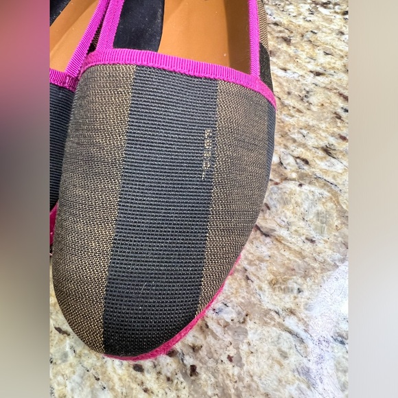 Fendi Pequin Striped Canvas Espadrille Flat, Pink Black Brown 39 - Picture 3 of 12